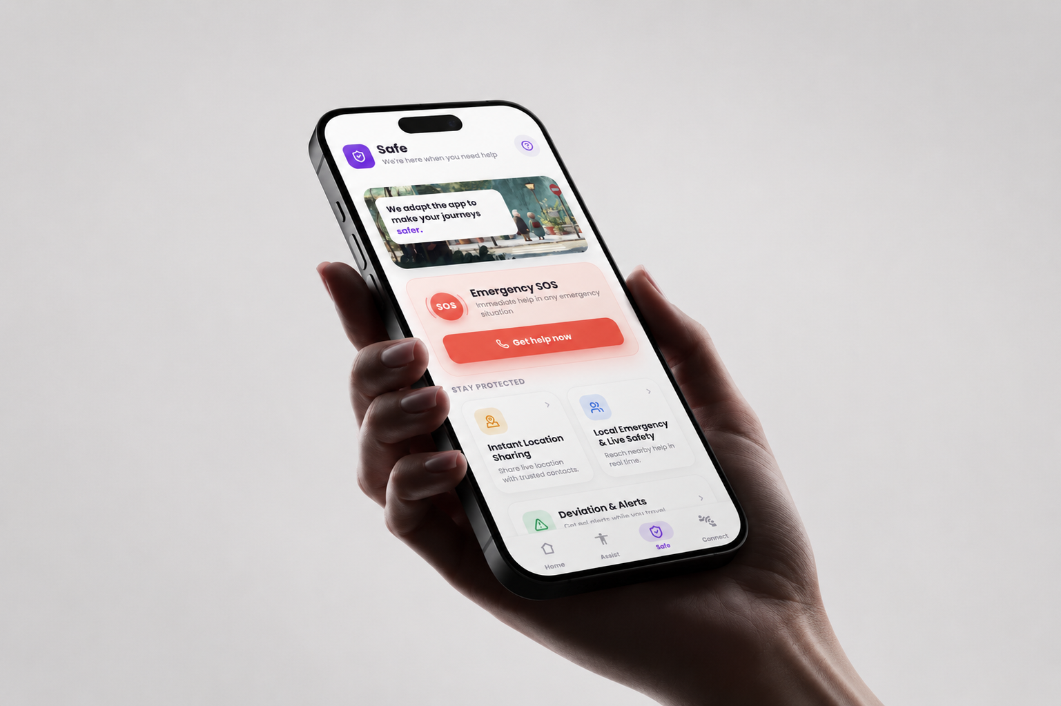 Sarthi Safe screen, emergency support in the moment