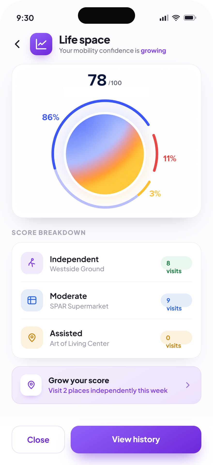 Life-Space score screen