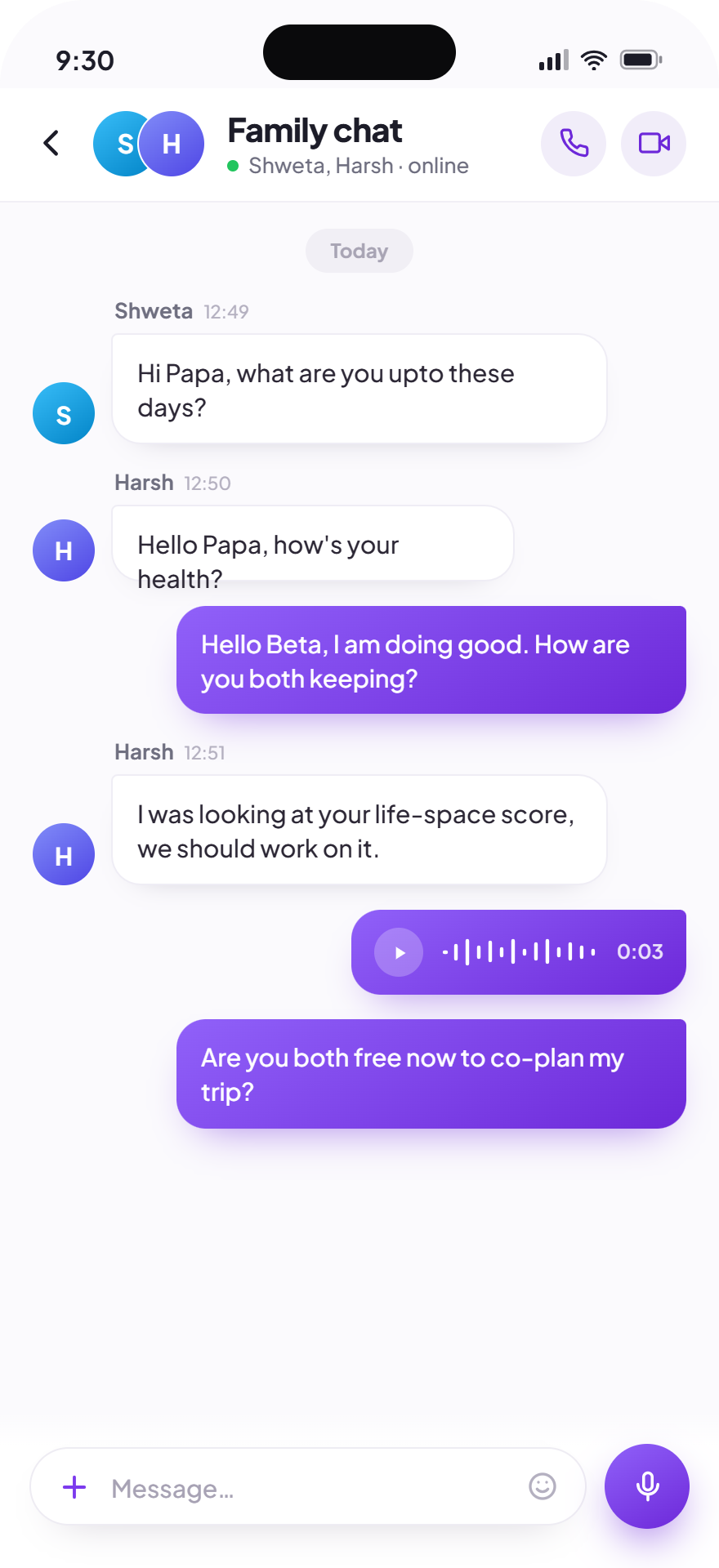 Family chat screen