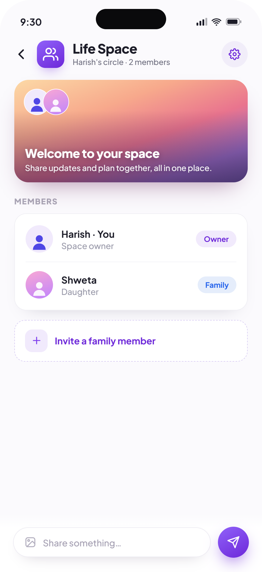 Shared space screen
