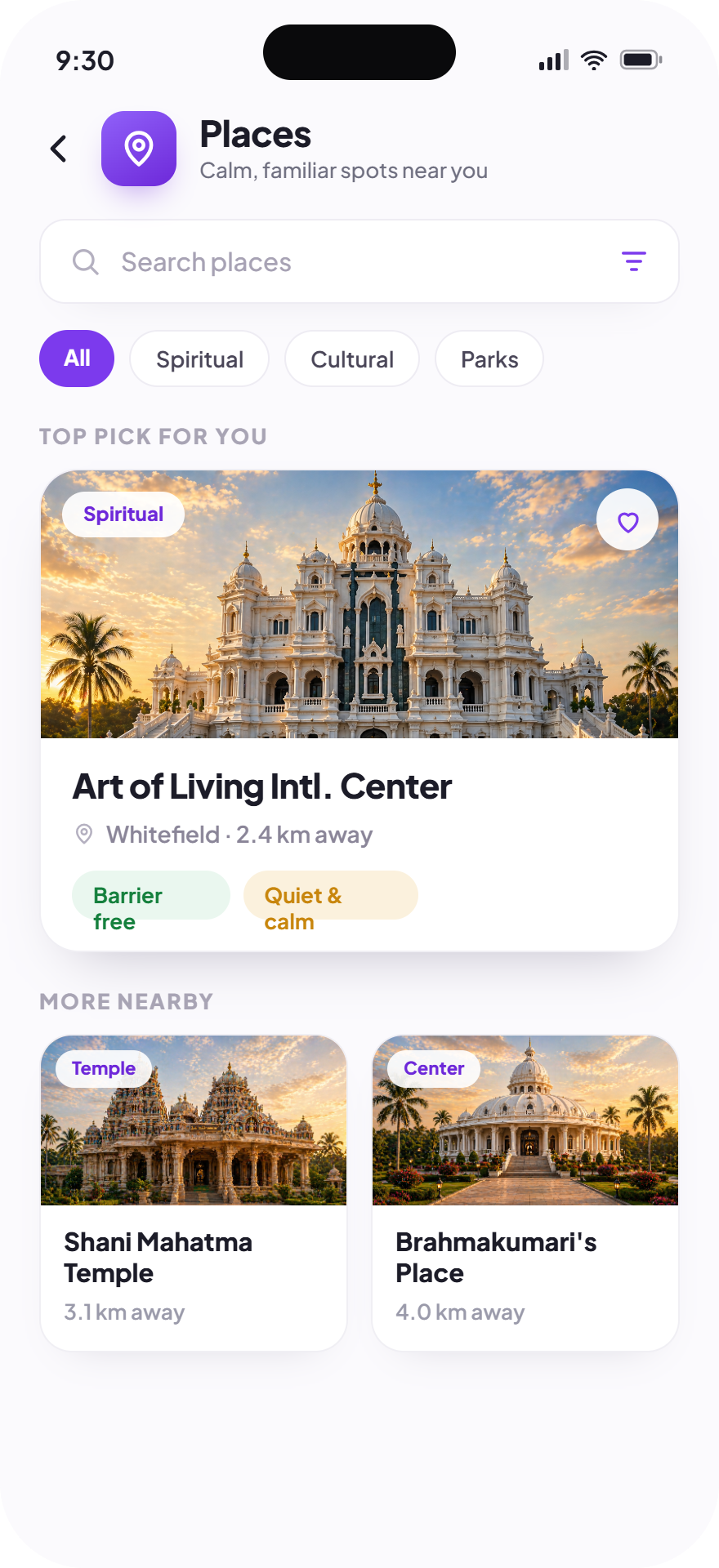 Recommended places screen